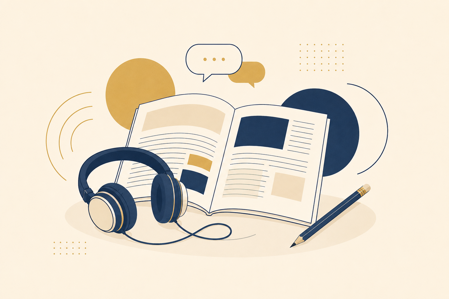 聴く・読む学習を表現したイラスト